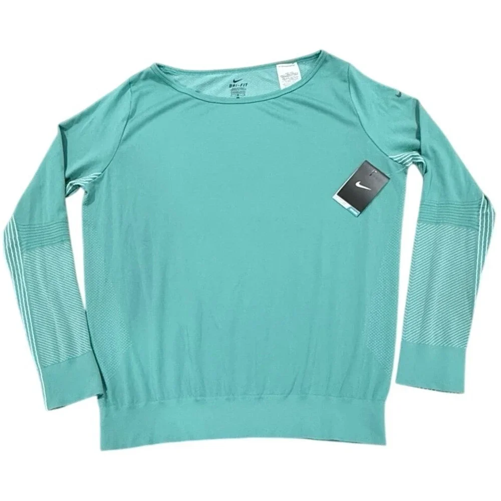Nike Womens Dri Fit Training Long Sleeve Top Aqua Size Large